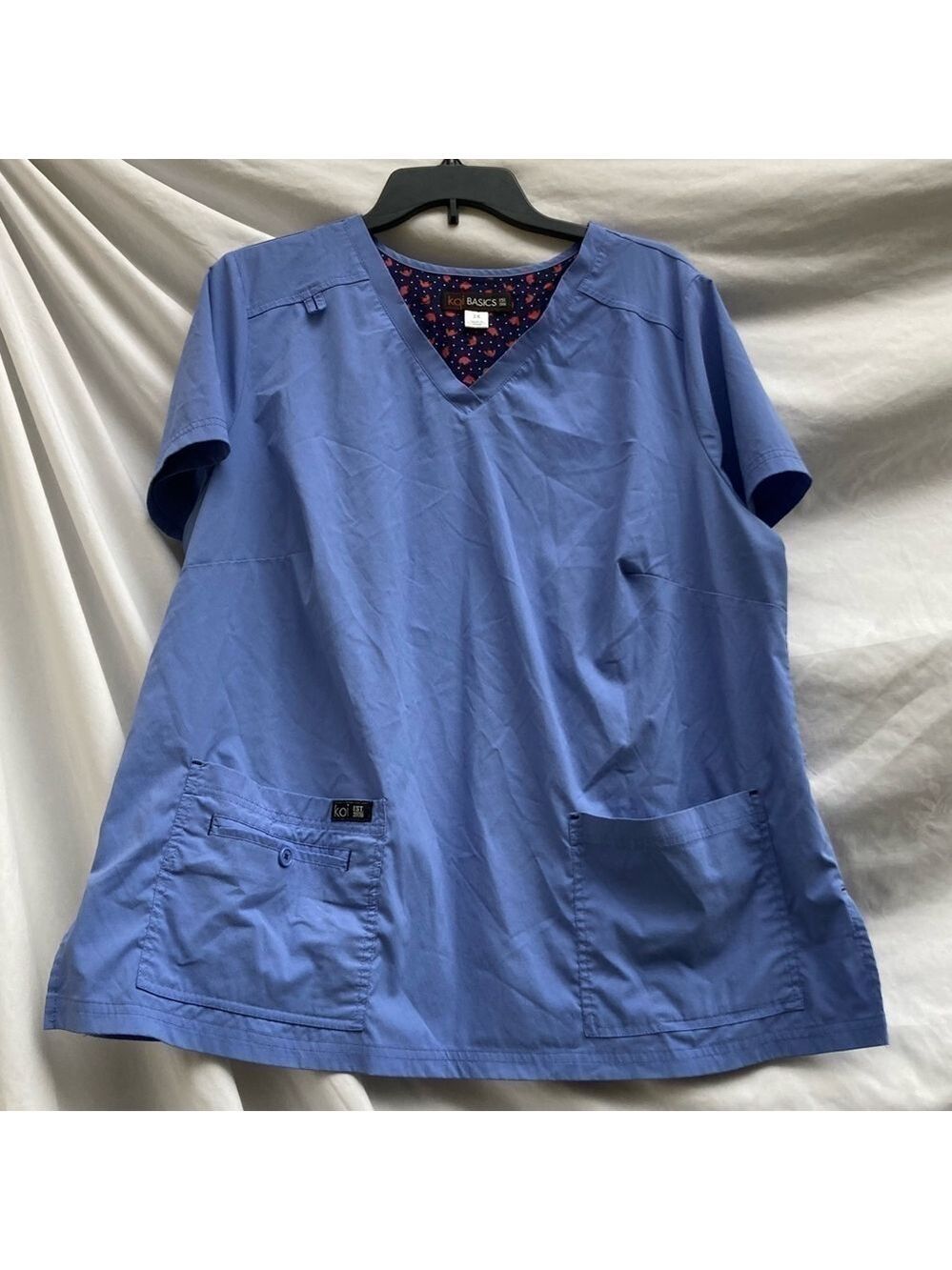 Koi Basics Light Blue Short-Sleeved Scrub Shirt, Size 2X